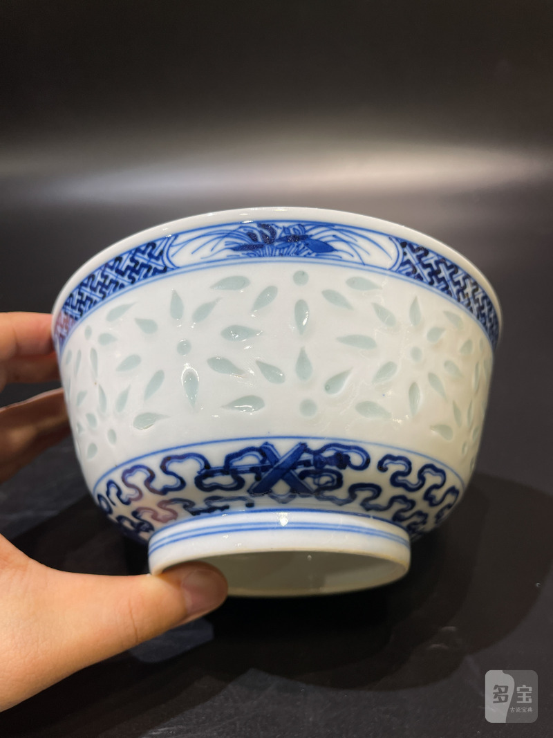 清光绪 青花云龙纹玲珑碗 - 图5